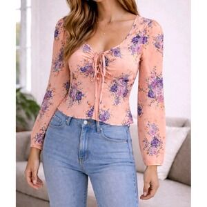 & Other Stories Los Angeles Atelier Silk Floral Femenine Blouse Soft Coral Sz 4